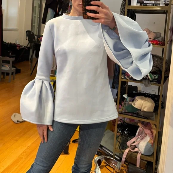 Blaque Label revolve  Powder Blue Scuba Bell Sleeve Top - Picture 6 of 13